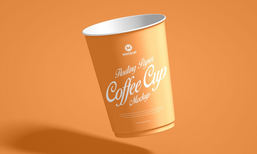 Free Floating Paper Coffee Cup Mockup Design - Mockup Planet