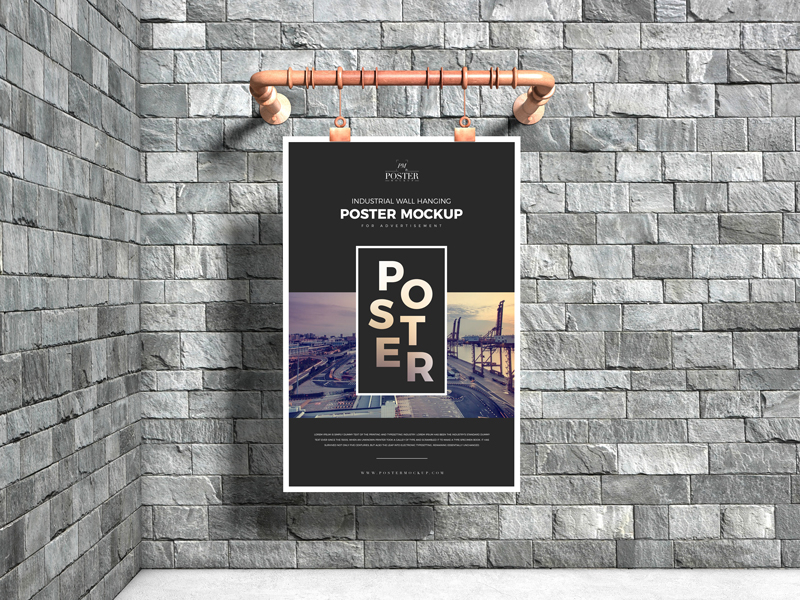 Industrial Advertising Wall Hanging Poster Mockup - Poster Mockup