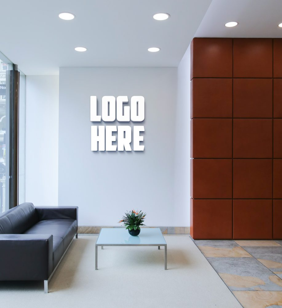 Office Room Logo Mockup with White 3D Wall Logo â GraphicsFamily