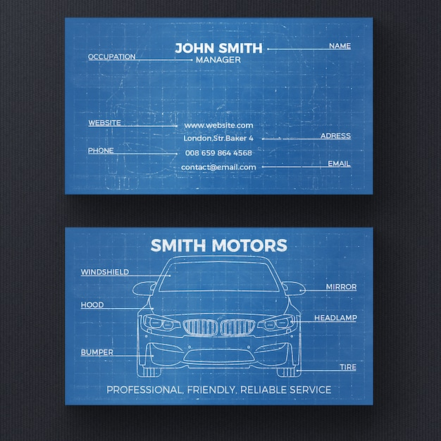 Car blueprint business card template