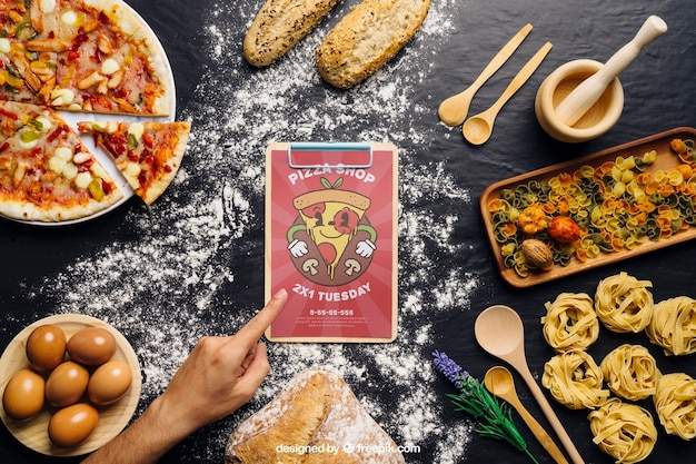 Clip board mockup with pizza design