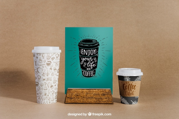 Coffee mockup with two cups and menu