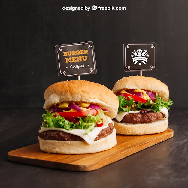 Fast food mockup with two hamburgers