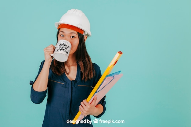 Female architect with mug