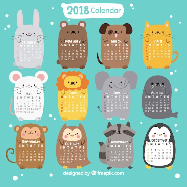 2018 calendar with nice animals