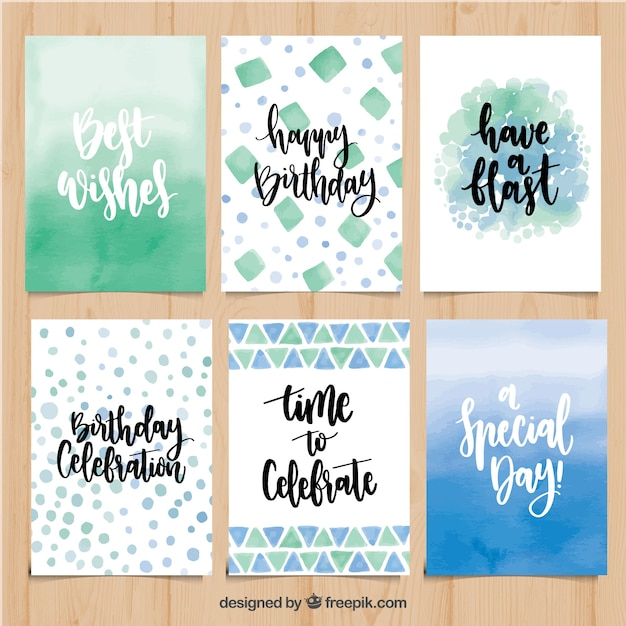Abstract birthday card collection with phrases