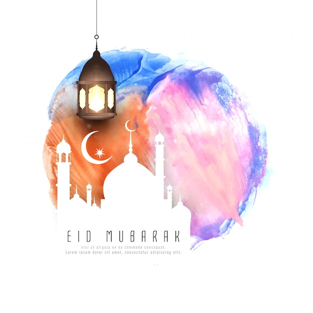 Abstract Eid Mubarak watercolor background illustration