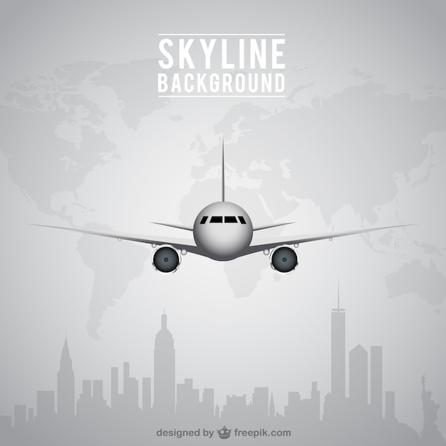 Airplane and skyline background