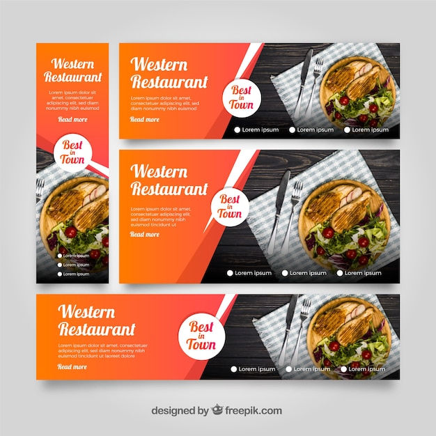 American restaurant banner collection with photos