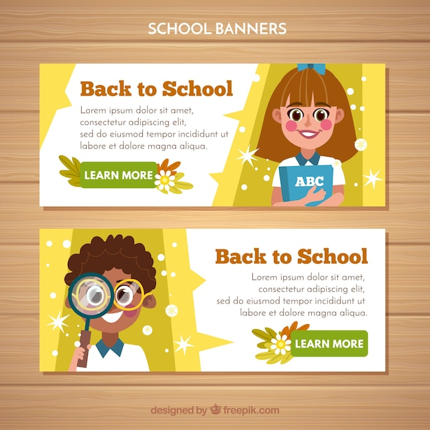 Back to school web banner collection with kids
