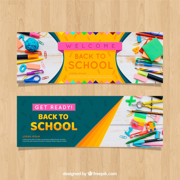 Back to school web banner with photo collection