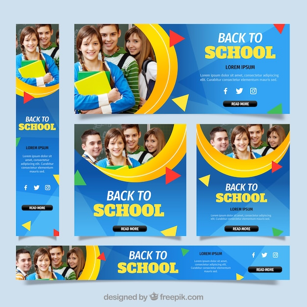 Back to school web banners collection with photo 
