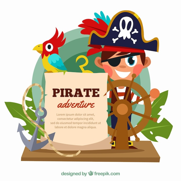 Background of boy with pirate hat and rudder