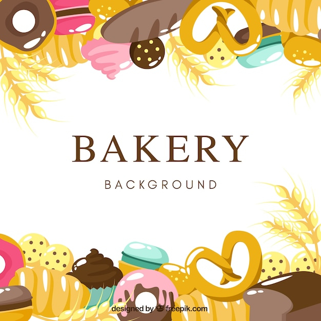 Bakery background with desserts in flat style