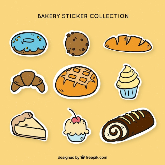 Bakery stickers collection with desserts