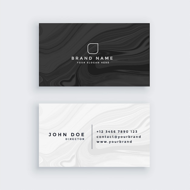 black and white modern business card with marble texture