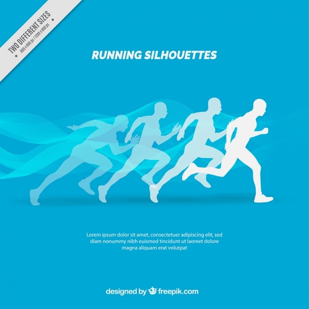 Blue background of silhouettes running