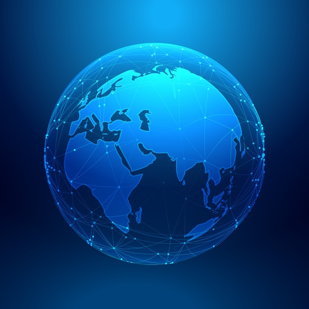 blue earth on wireframe network mesh