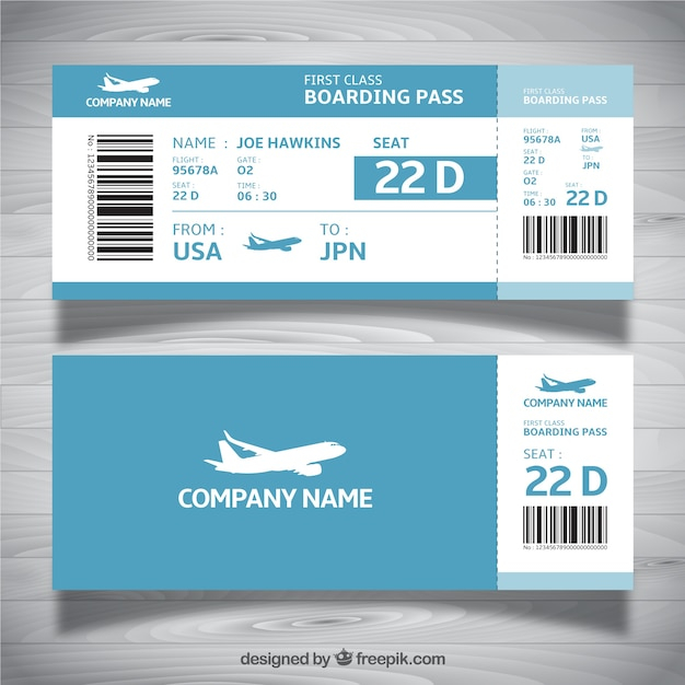 Boarding pass template in blue tones