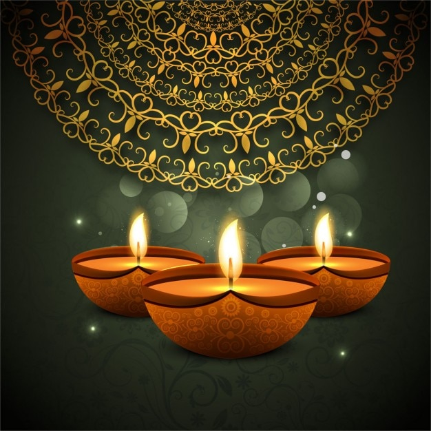 Bokeh background with ornamental diwali candles 