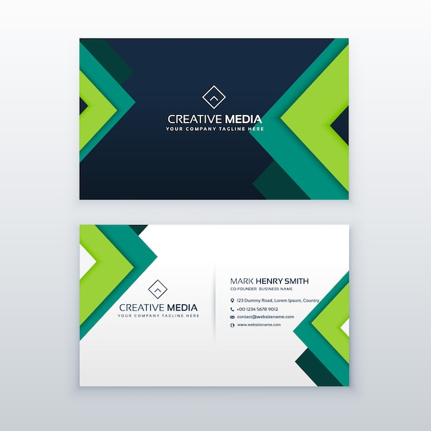 Business card with green abstract shapes