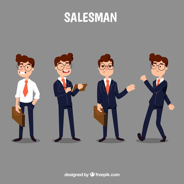 Cartoon salesman in four different positions