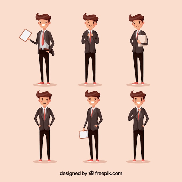 Cartoon salesman in six different positions