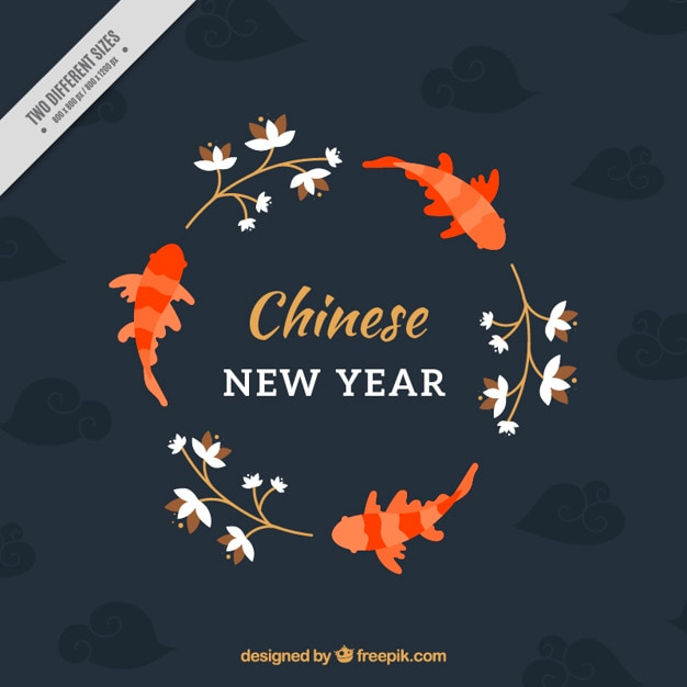 Chinese new year background with fish and plants