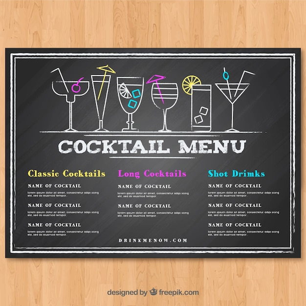 Cocktail menu template in blackboard style