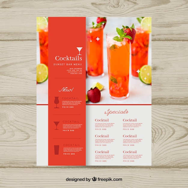 Cocktail menu template with photo
