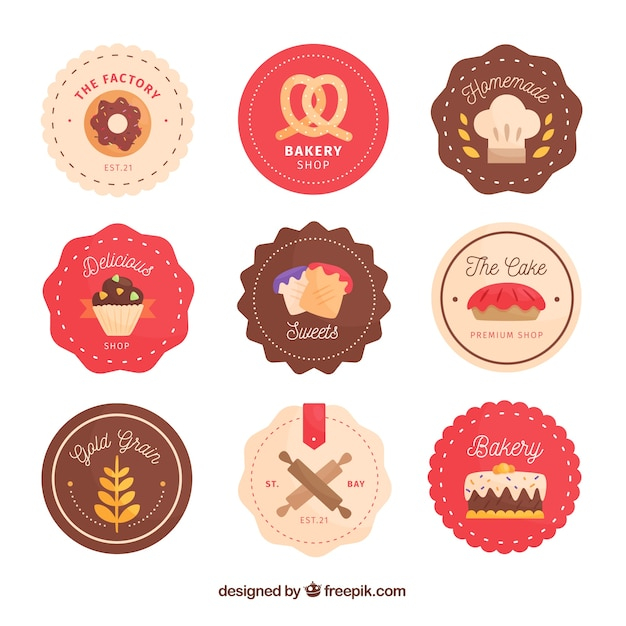 Collection of bakery stickers in flat style