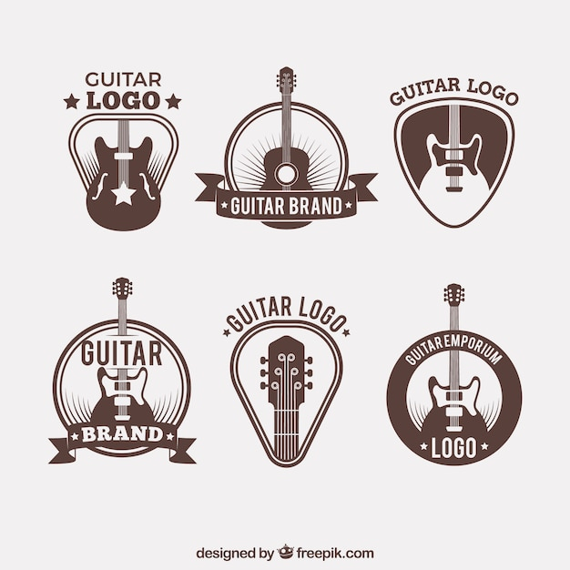 Collection of guitar logos in vintage style
