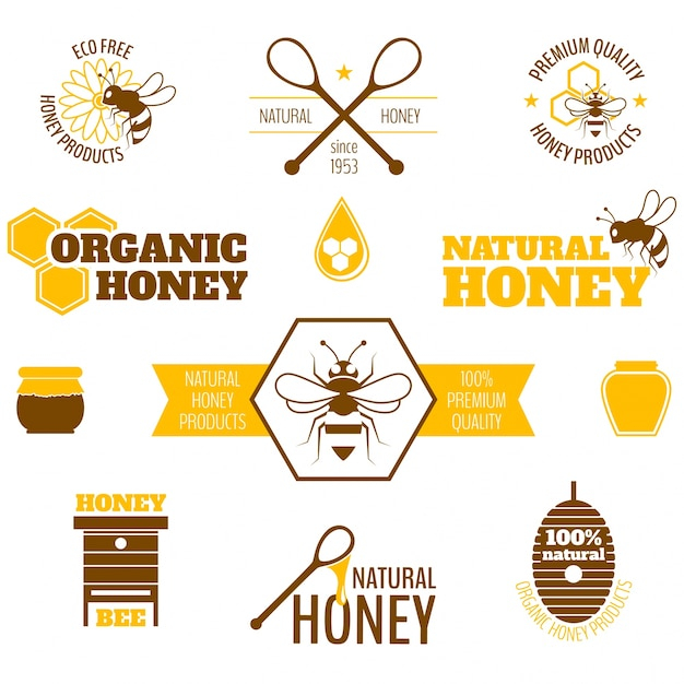 Collection of honey labels in flat design