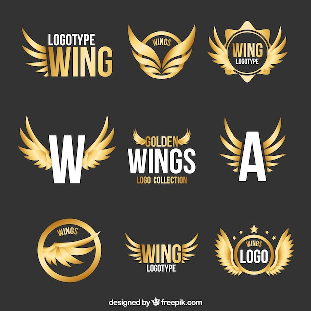 Collection of modern logos of golden wings