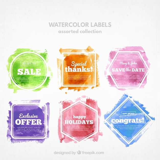 Collection of watercolor stickers with messages