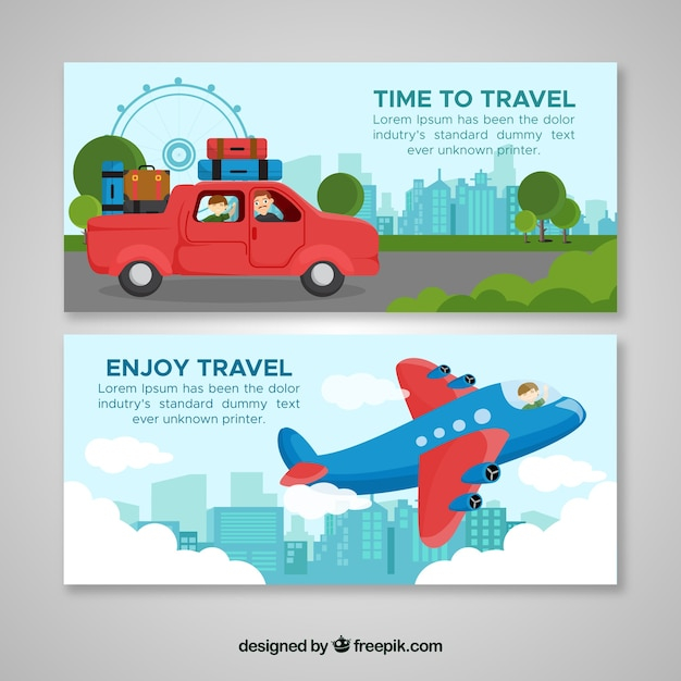 Colorful travel banners with flat design