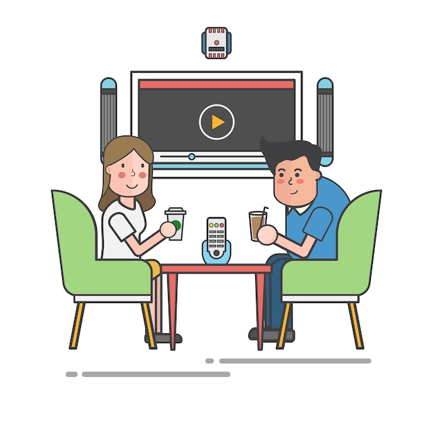 Couple drinking at a cafe table vector