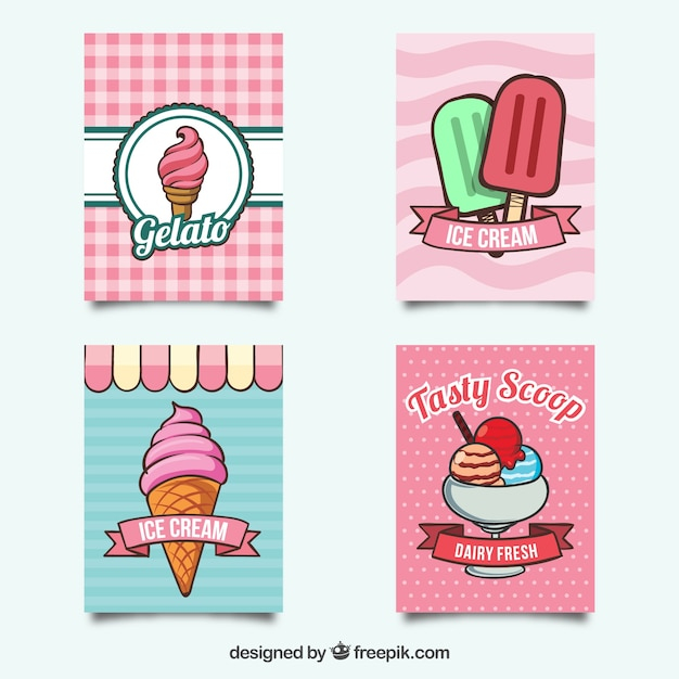 Cute pack of summer cards with tasty ice creams