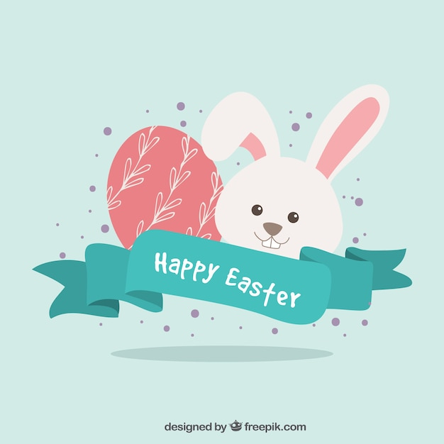 Easter bunny and egg background with vintage ribbon