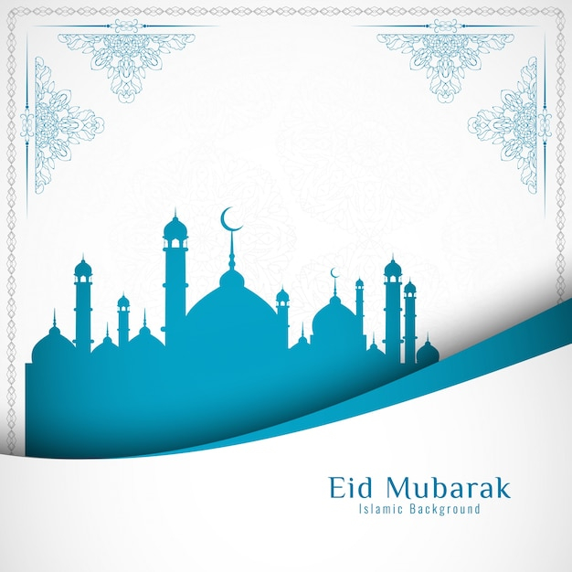 Elegant blue and white eid mubarak design