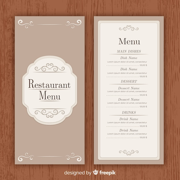 Elegant restaurant menu template with vintage ornaments