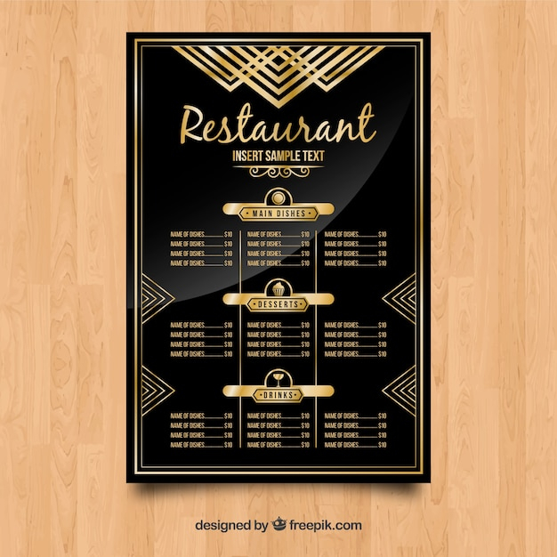 Exclusive menu template with golden style