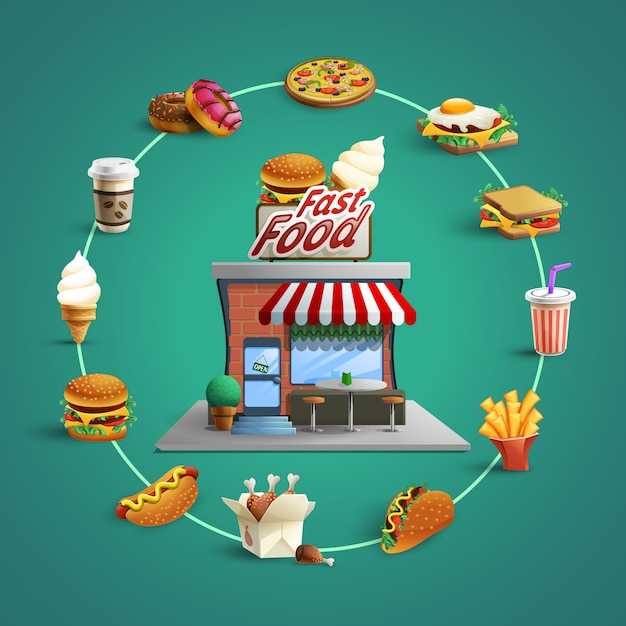 Fastfood Restaurant Pictograms Circle Composition Banner