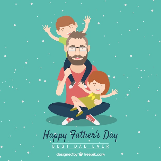Fathers day background with dad and kids