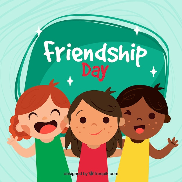 Friendship day background with three children