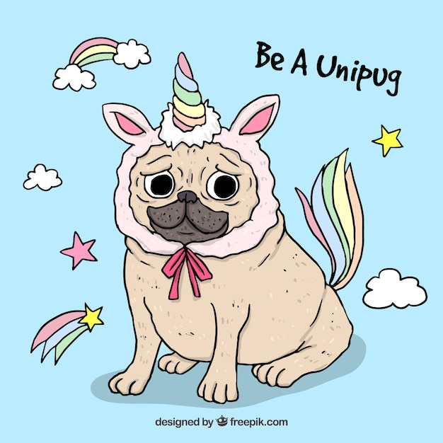 Funny pug with unicorn costume