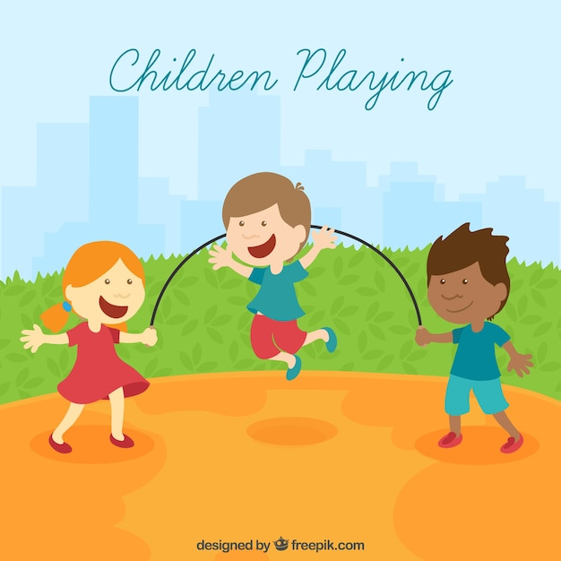 Funny scene of children playing in flat design