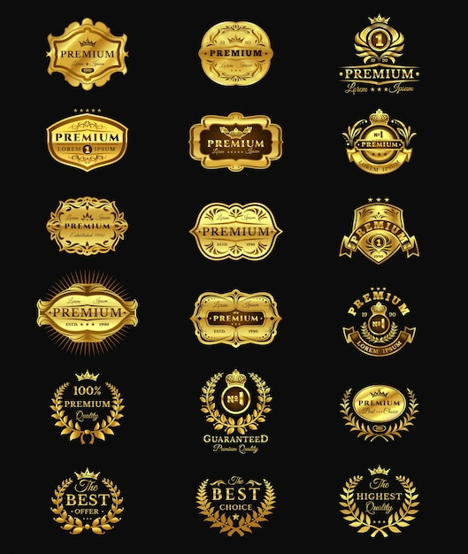 Golden Badges, stickers premium quality isolated on black