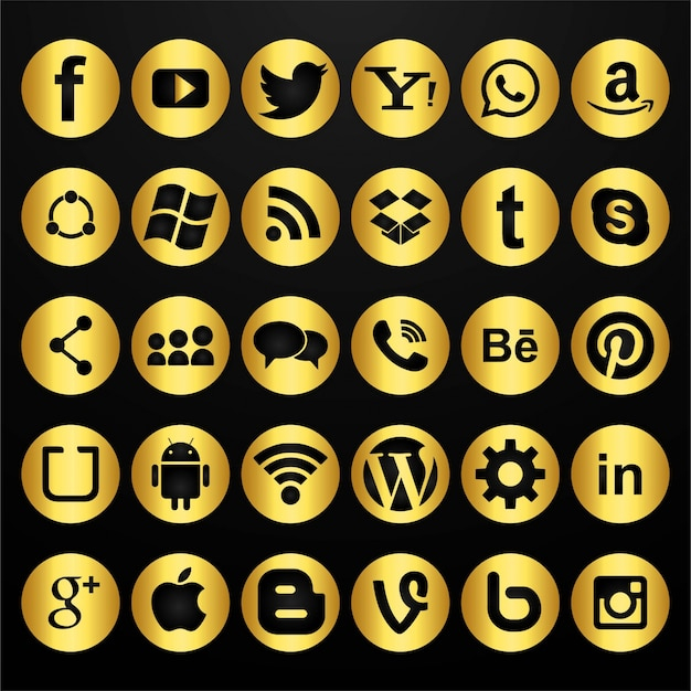 Golden social media icons set