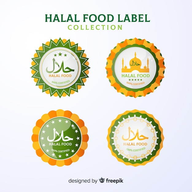 Green halal label collection with flat design